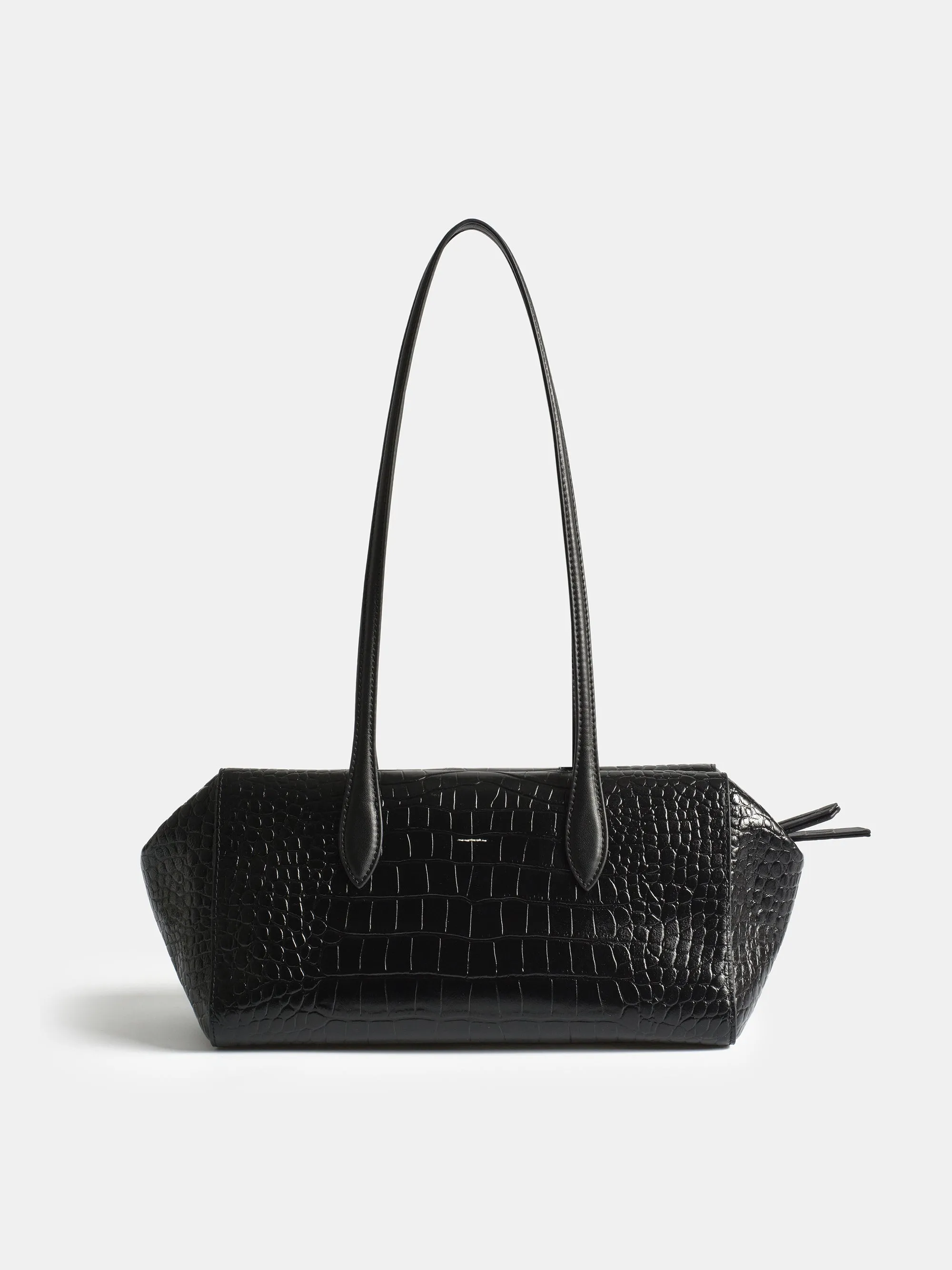Croc-Embossed Leather Tote Bag, Black sold by Source Unknown