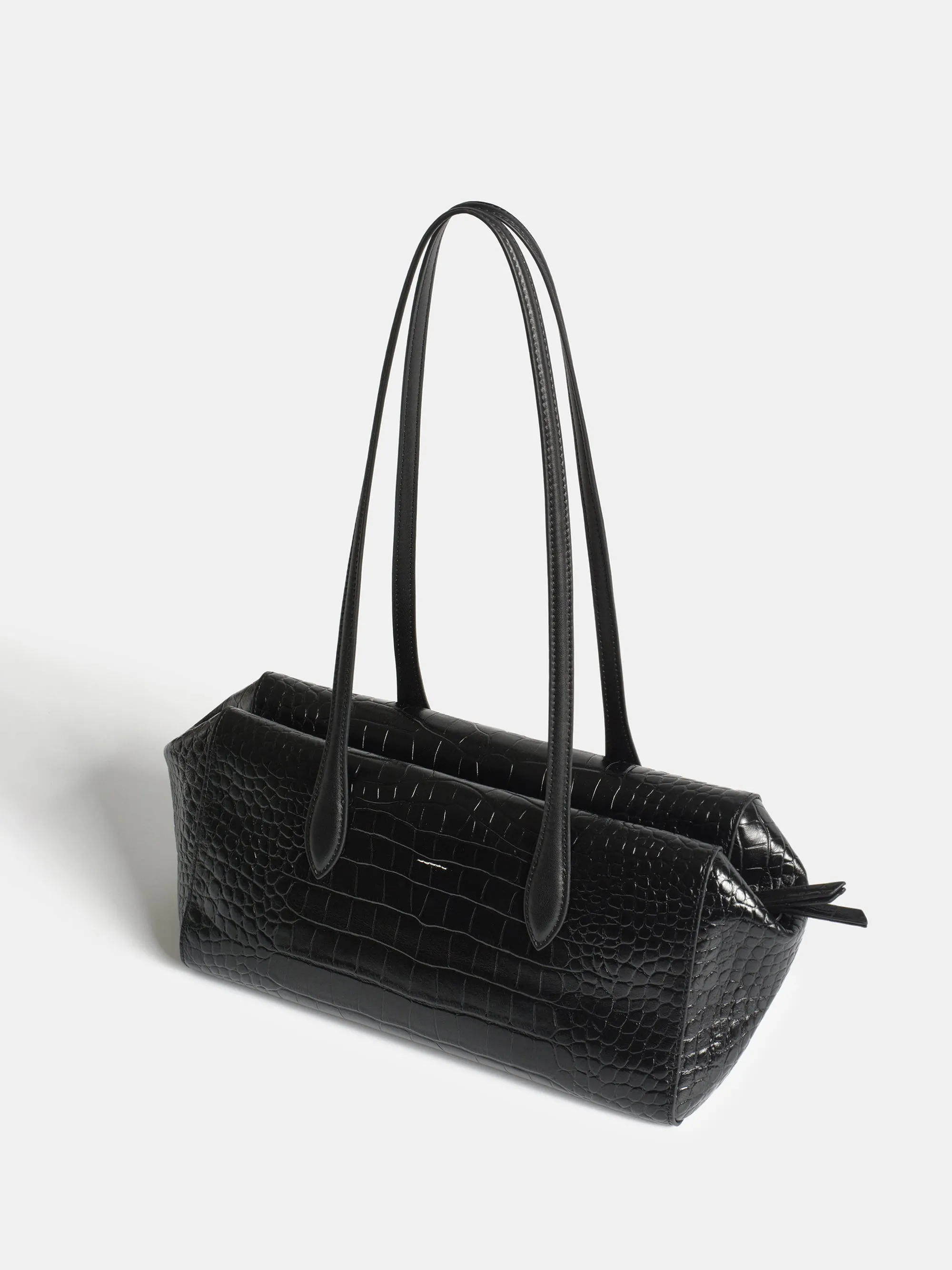 Croc-Embossed Leather Tote Bag, Black sold by Source Unknown product image thumbnail 2