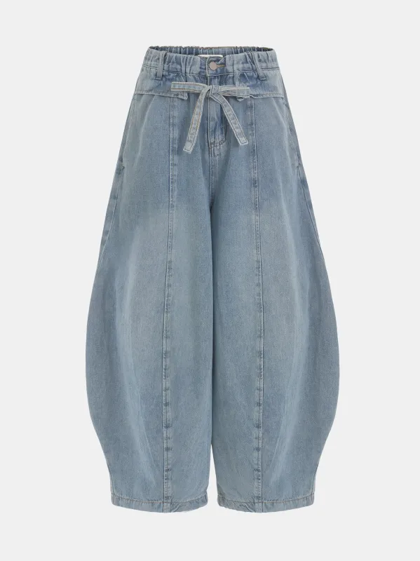 Drawstring Balloon Jeans, Light Blue made by Source Unknown