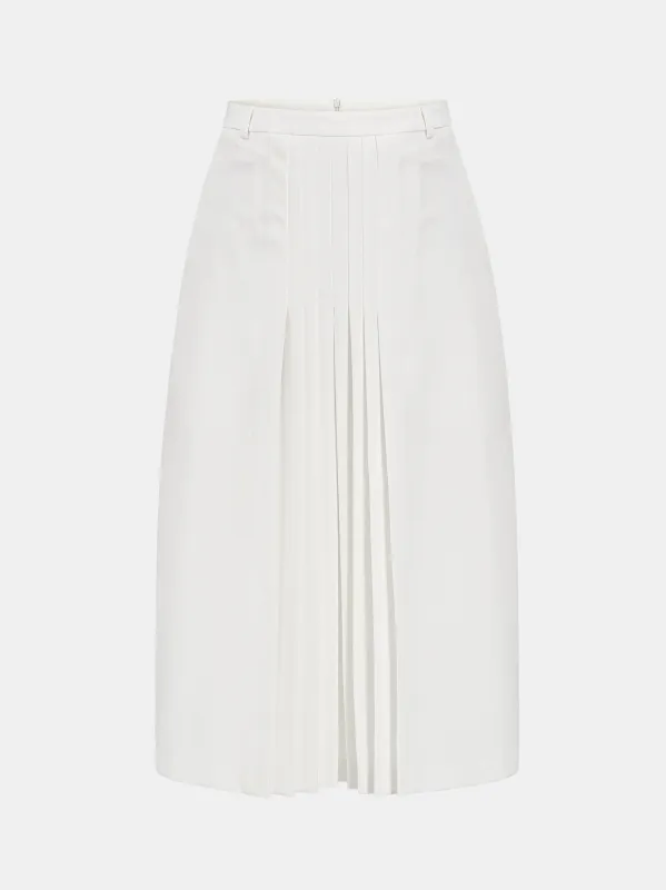 Pleated Midi Skirt, White made by Source Unknown