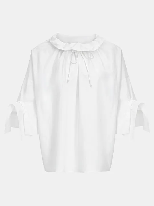 Drawstring Foldover-Collar Shirt, Ivory sold by Source Unknown
