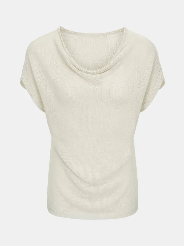 Draped Cowl-Neck Top, Beige made by Source Unknown