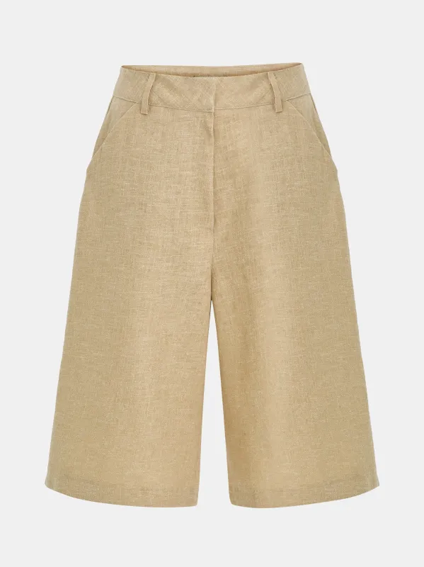 Linen Bermuda Shorts, Beige made by Source Unknown
