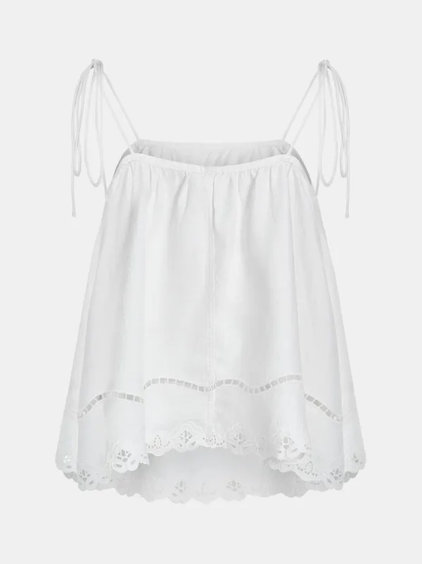Self-Tie Eyelet Top, Ivory made by Source Unknown