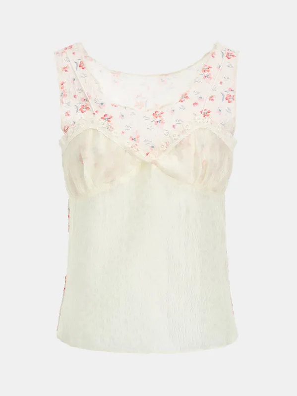 Ditsy Overlay Tank Top, Multicolor made by Source Unknown