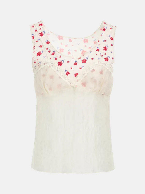 Ditsy Overlay Tank Top, Red made by Source Unknown