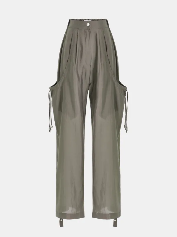 Drawstring Pocket Trousers, Khaki made by Source Unknown