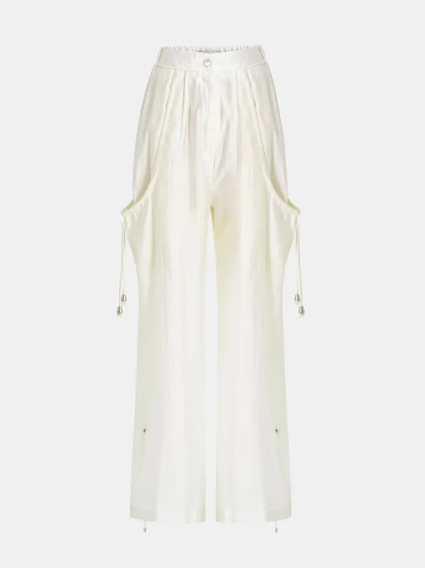 Drawstring Pocket Trousers, Ivory made by Source Unknown