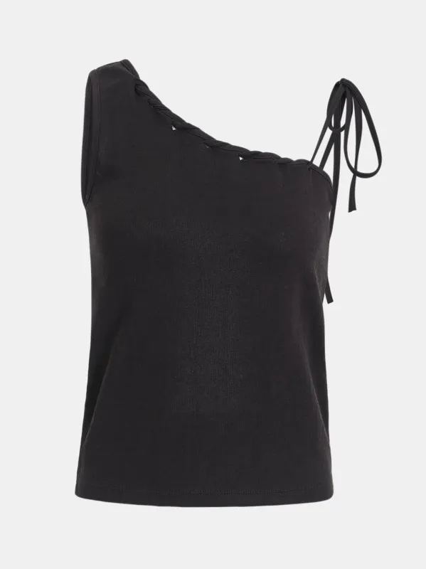 Tabi Lace-Up Tank Top, Black made by Source Unknown