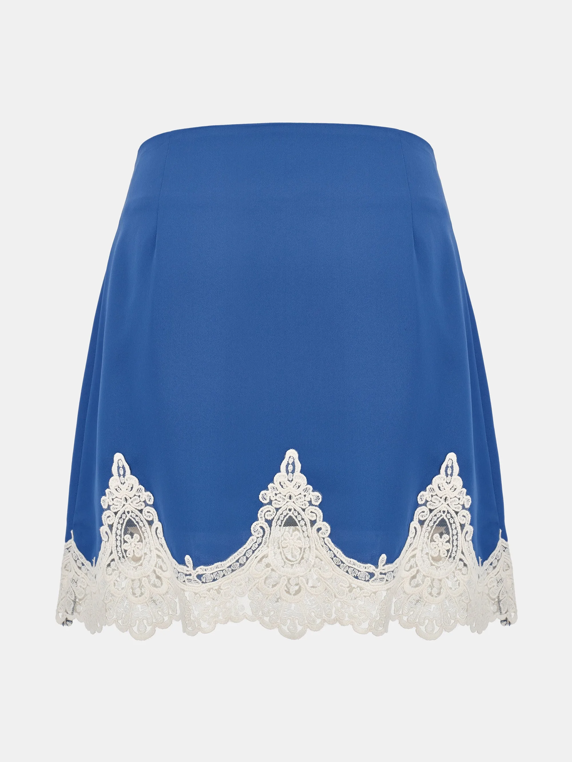 Celia Lace-Trimmed Satin Skirt, Blue sold by Source Unknown