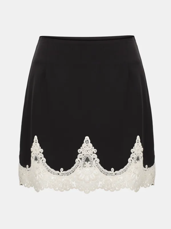 Celia Lace-Trimmed Satin Skirt, Black made by Source Unknown