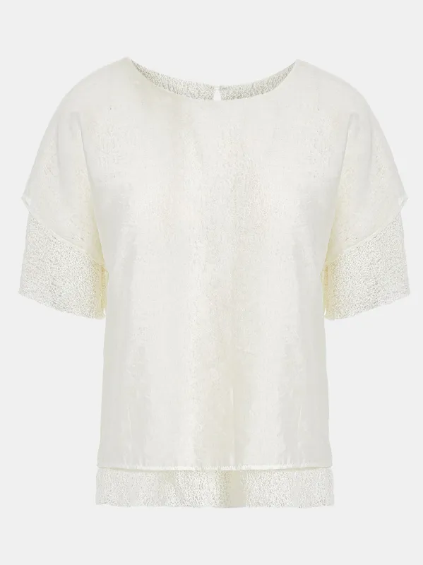 Margot Ciffon Overlay Jersey Top, Ivory made by Source Unknown