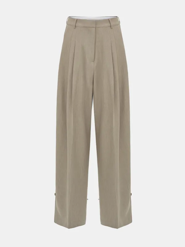 Edfu Button Cuff Trousers, Beige made by Source Unknown