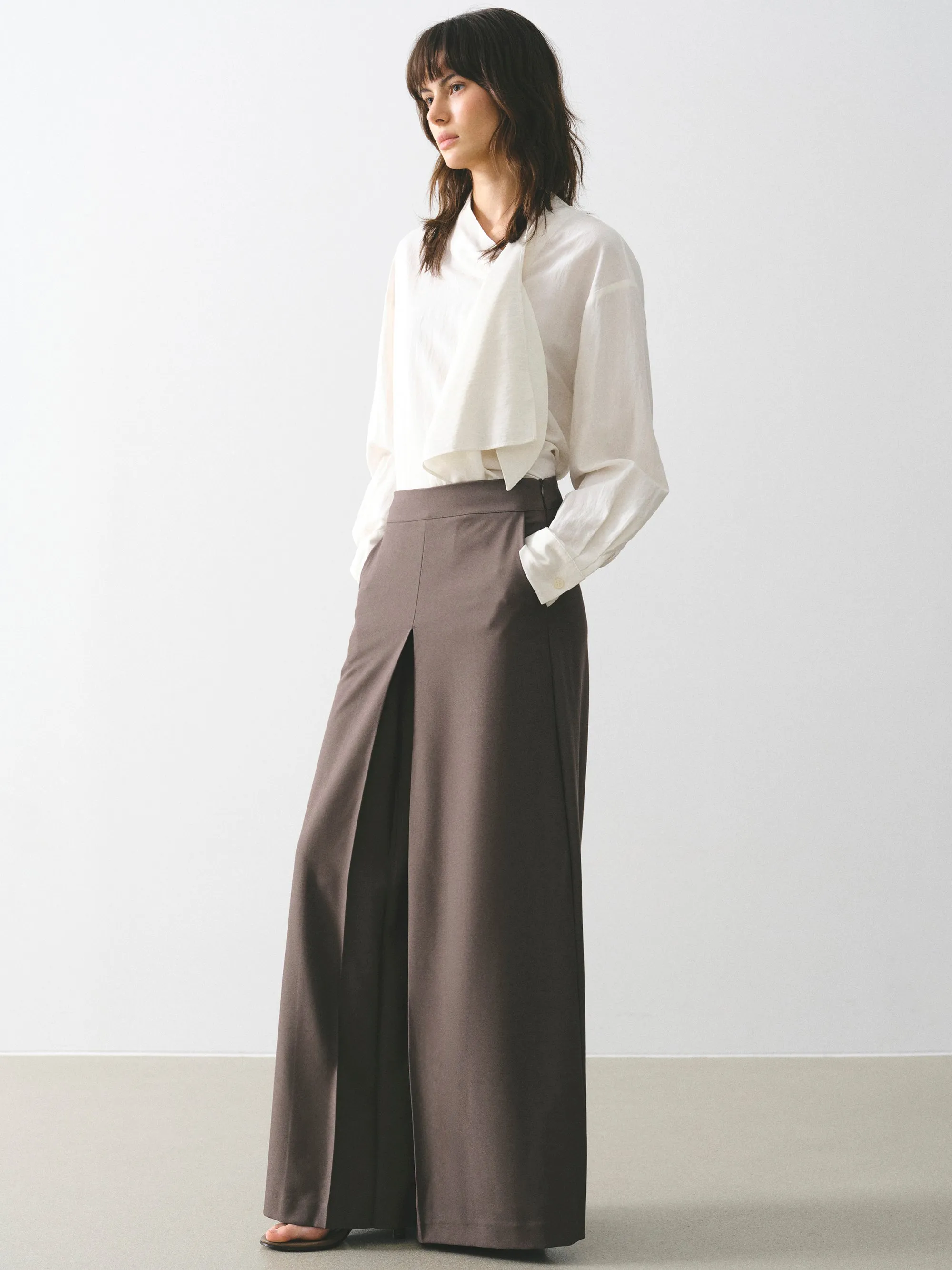 Thalia Box-Pleat Wide Trousers, Mocha sold by Source Unknown product image thumbnail 4