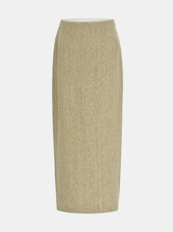 Reve Side-Slit Linen-Blend Skirt, Beige made by Source Unknown
