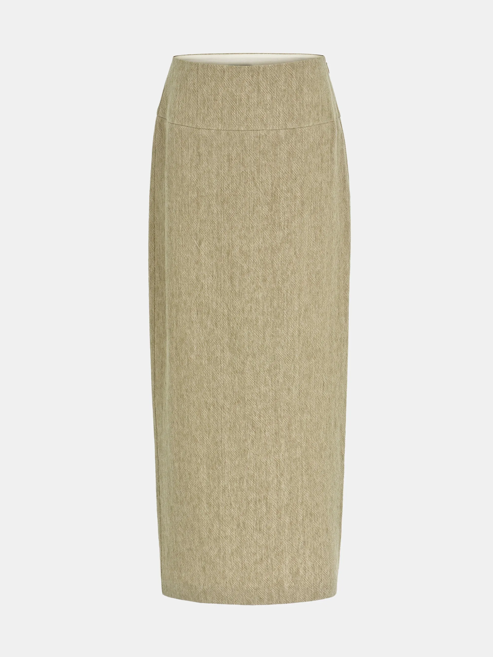 Reve Side-Slit Linen-Blend Skirt, Beige sold by Source Unknown