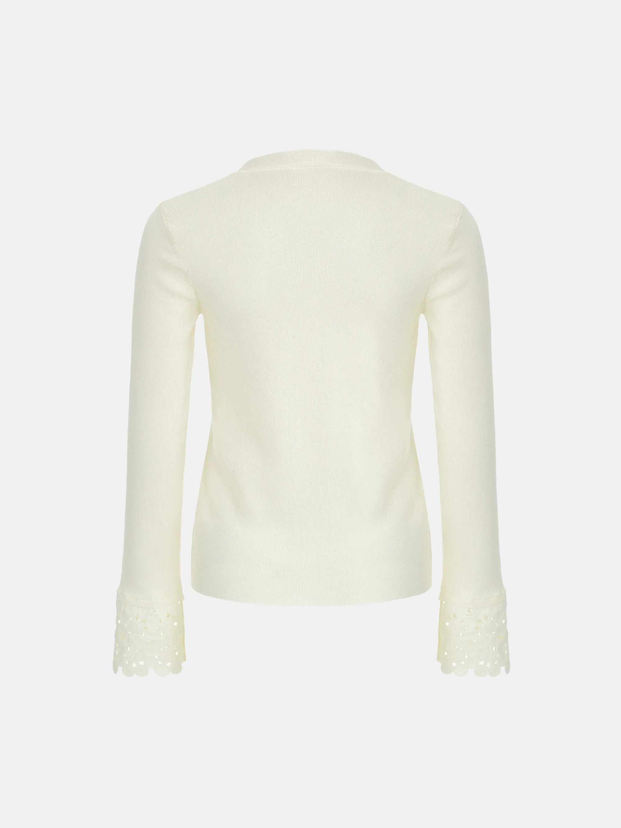 Nilo Crochet Cuff V-Neck Knit Top, Ivory sold by Source Unknown product image thumbnail 3