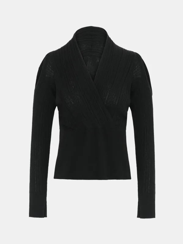 Chatto Wrap Cut-Out Knit Top, Black made by Source Unknown