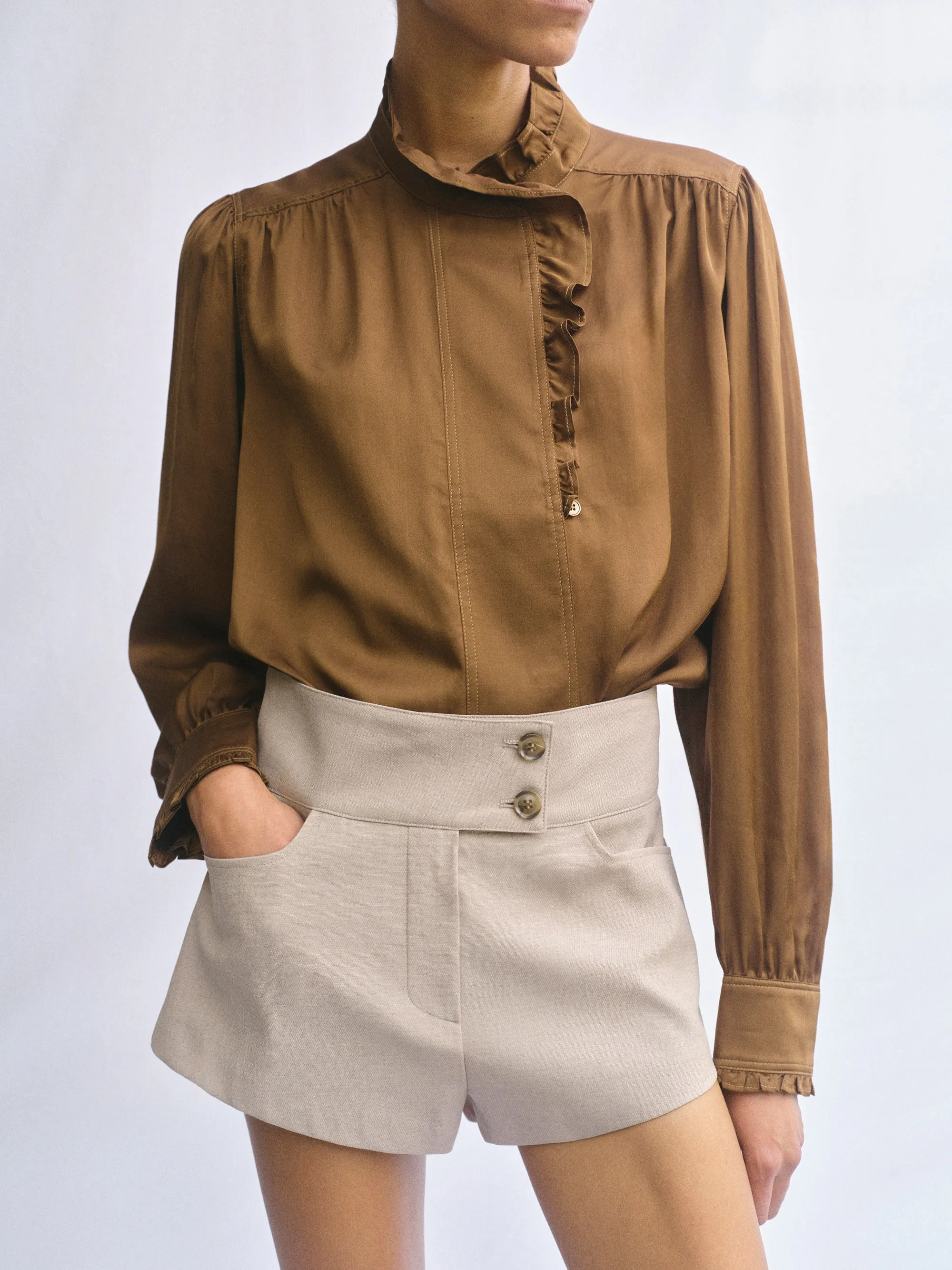 Della Frilled Neck Blouse, Brown sold by Source Unknown product image thumbnail 5