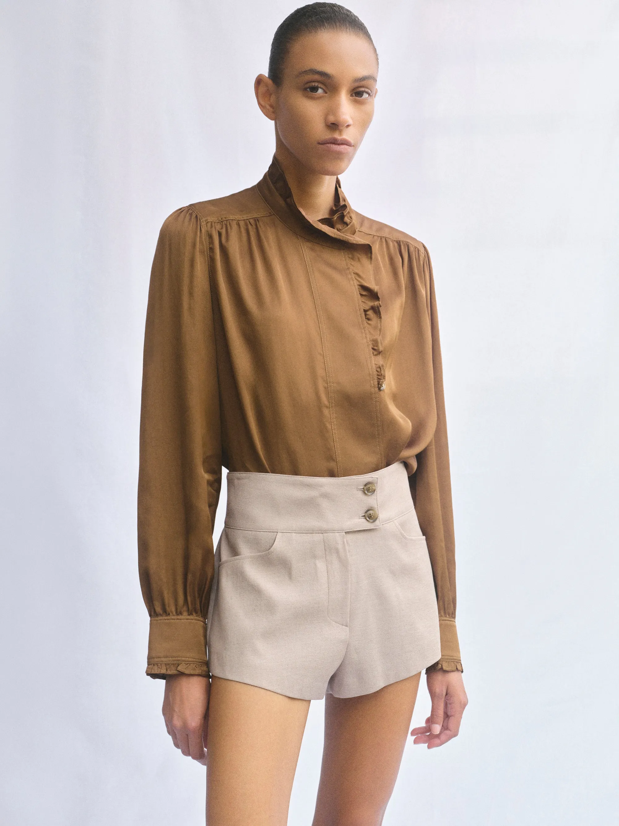 Della Frilled Neck Blouse, Brown sold by Source Unknown product image thumbnail 3