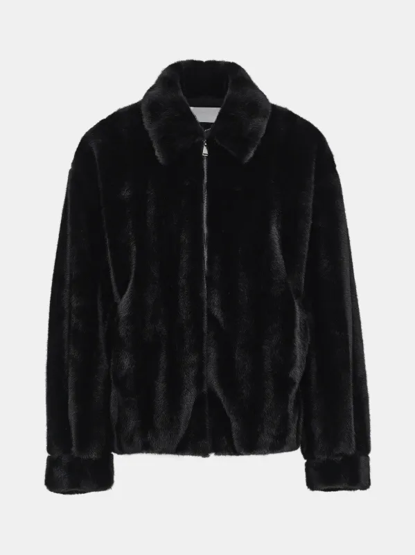 Tate Faux-Fur Zip Bomber Jacket, Black made by Source Unknown