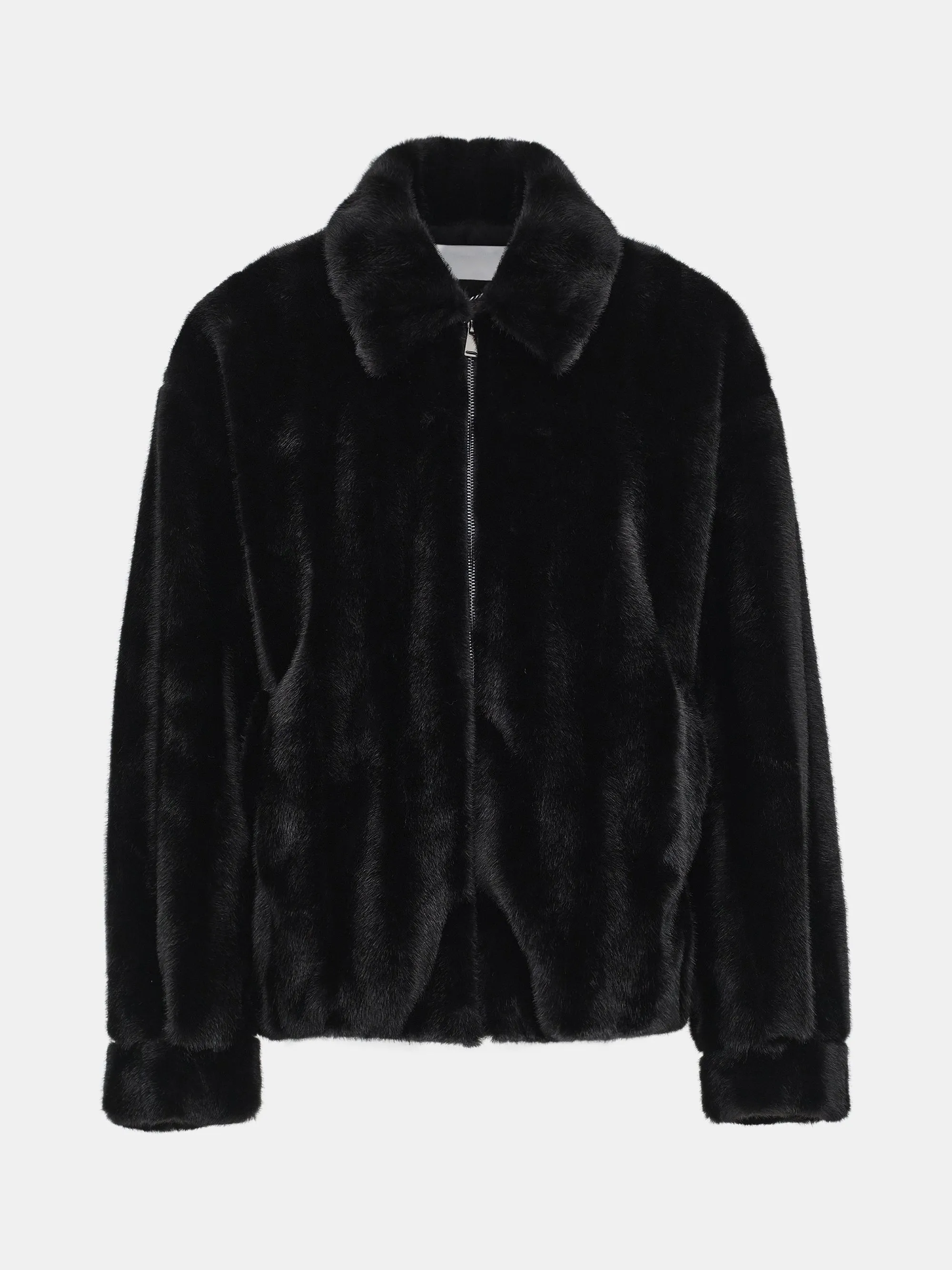 Tate Faux-Fur Zip Bomber Jacket, Black sold by Source Unknown