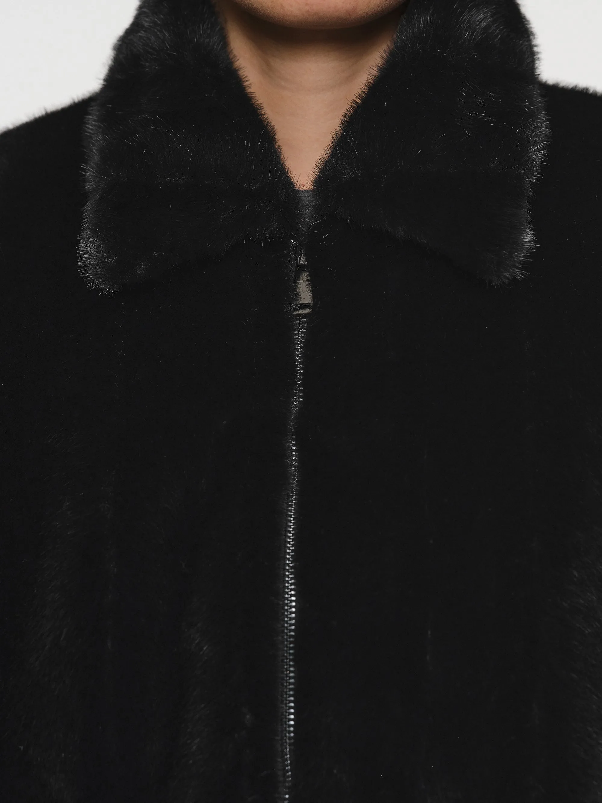Tate Faux-Fur Zip Bomber Jacket, Black sold by Source Unknown product image thumbnail 4