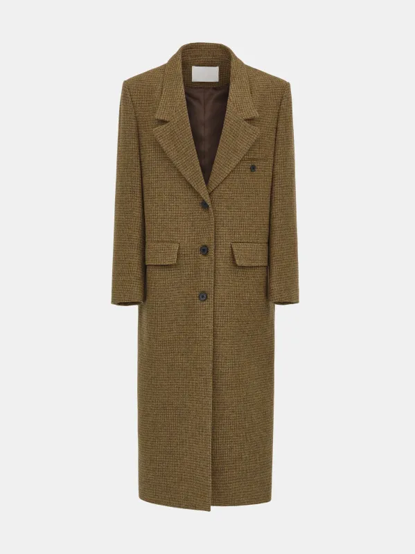 Lava Plaid Wool Maxi Coat, Brown made by Source Unknown