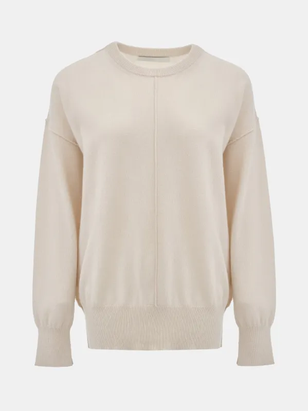 Pama Round-Neck Wool Top, Ivory made by Source Unknown