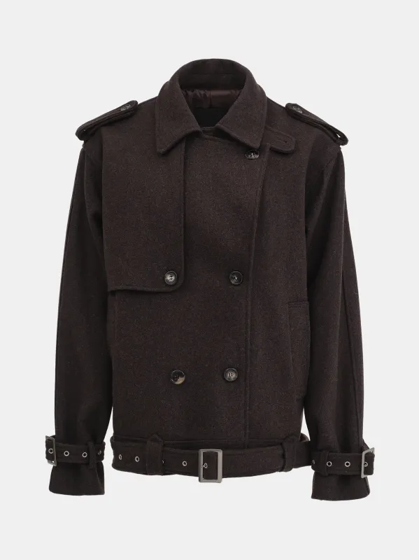 Enso Short Trench Wool Coat, Brown made by Source Unknown