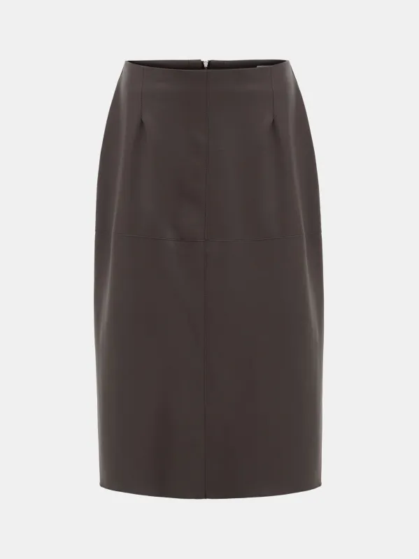 Stoa Paneled Faux Leather Skirt, Brown made by Source Unknown