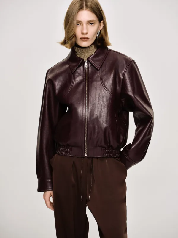 Ennio Faux-Leather Bomber Jacket, Mahogany sold by Source Unknown