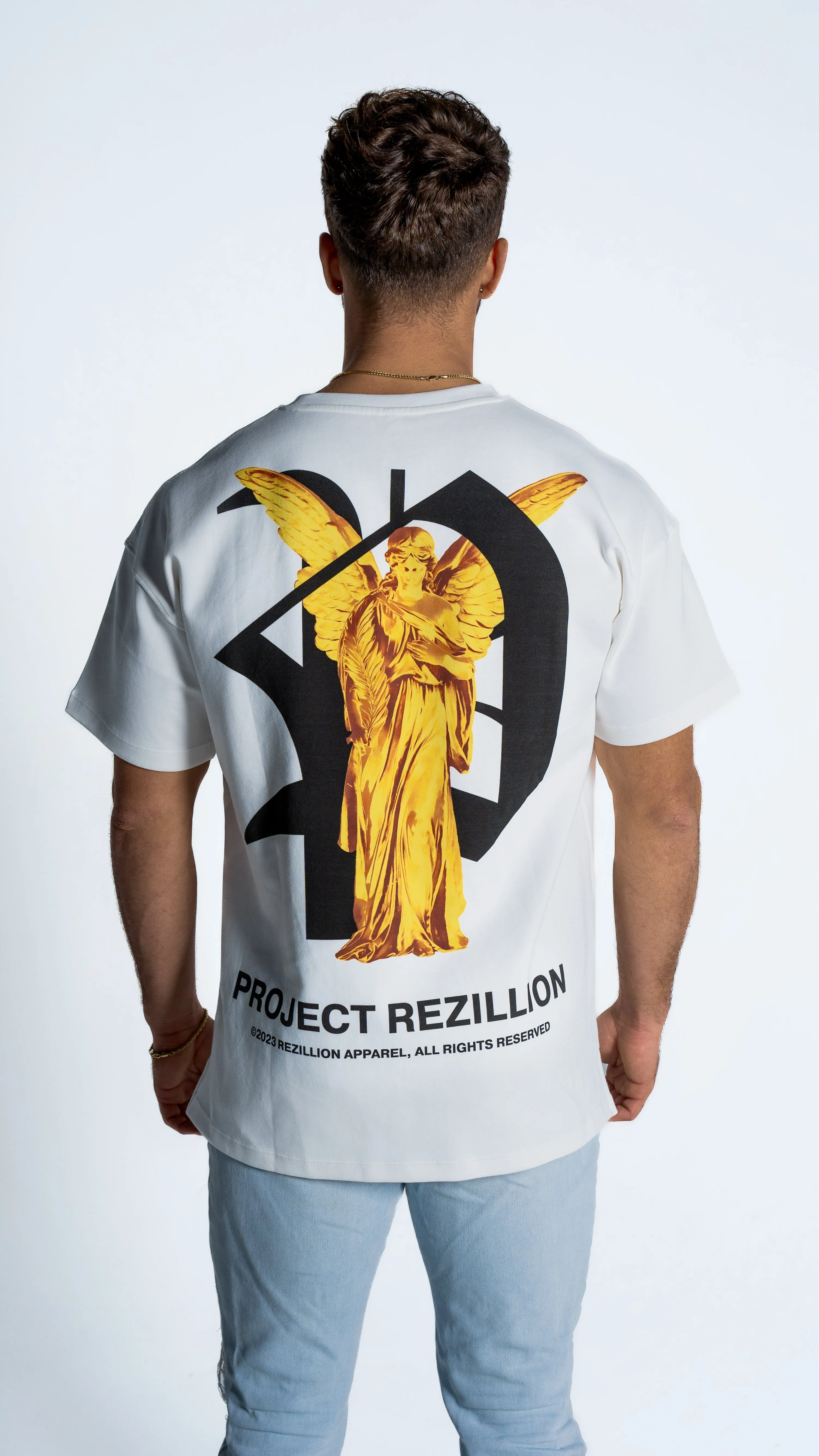 Project Rezillion Angel Tee (White & Gold) sold by Rezillion Apparel
