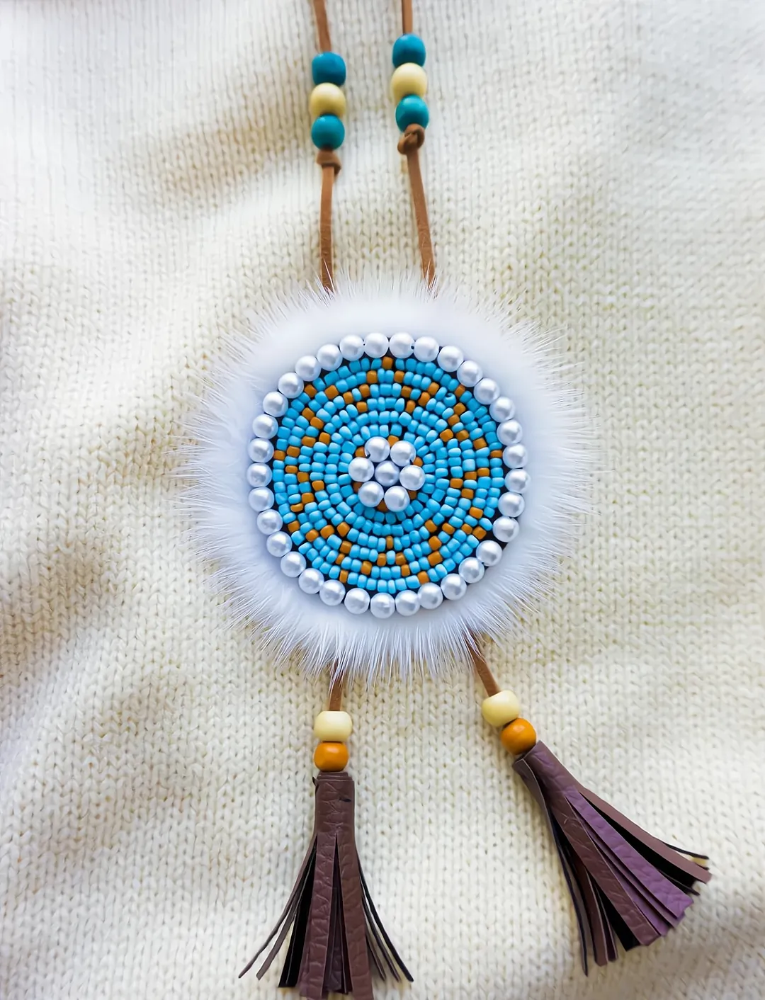 Twoside Ewenki Sunflower Necklace – Handcrafted Mink Fur Pendant sold by MOGSki product image thumbnail 5