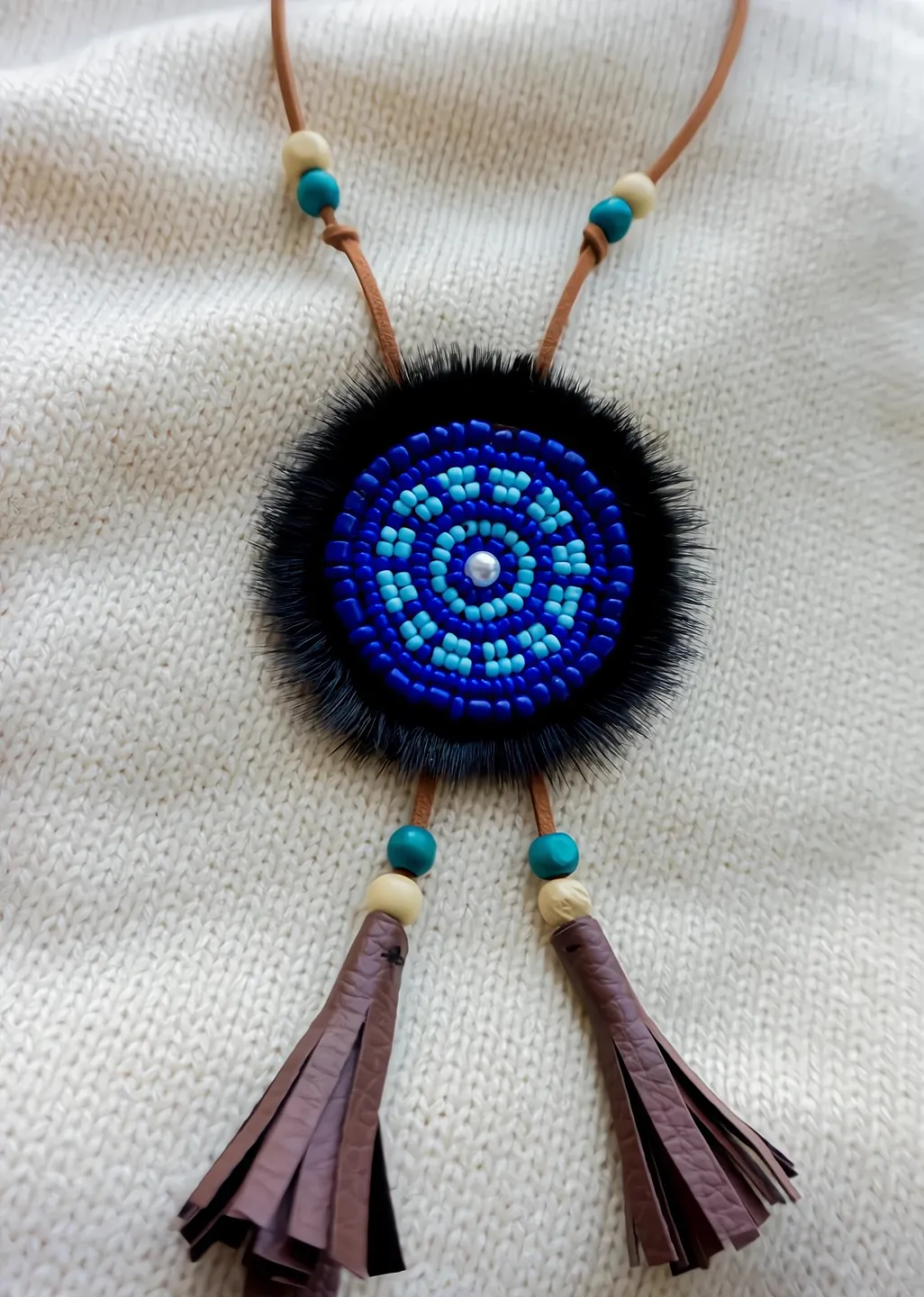 Twoside Ewenki Sunflower Necklace – Handcrafted Mink Fur Pendant sold by MOGSki product image thumbnail 2