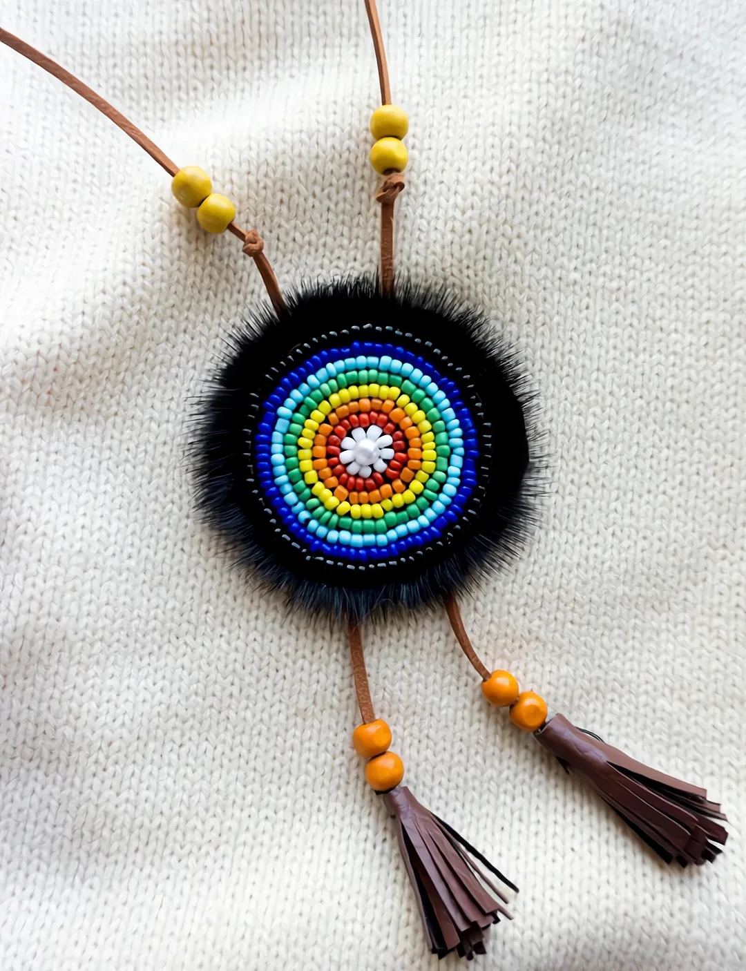 Twoside Ewenki Sunflower Necklace – Handcrafted Mink Fur Pendant sold by MOGSki product image thumbnail 3