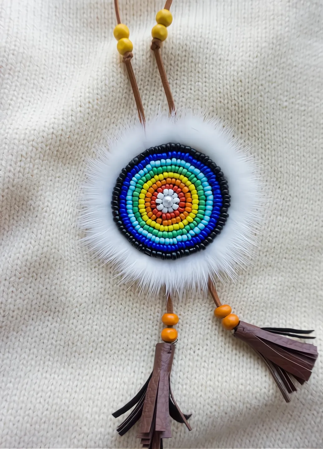 Twoside Ewenki Sunflower Necklace – Handcrafted Mink Fur Pendant sold by MOGSki product image thumbnail 4