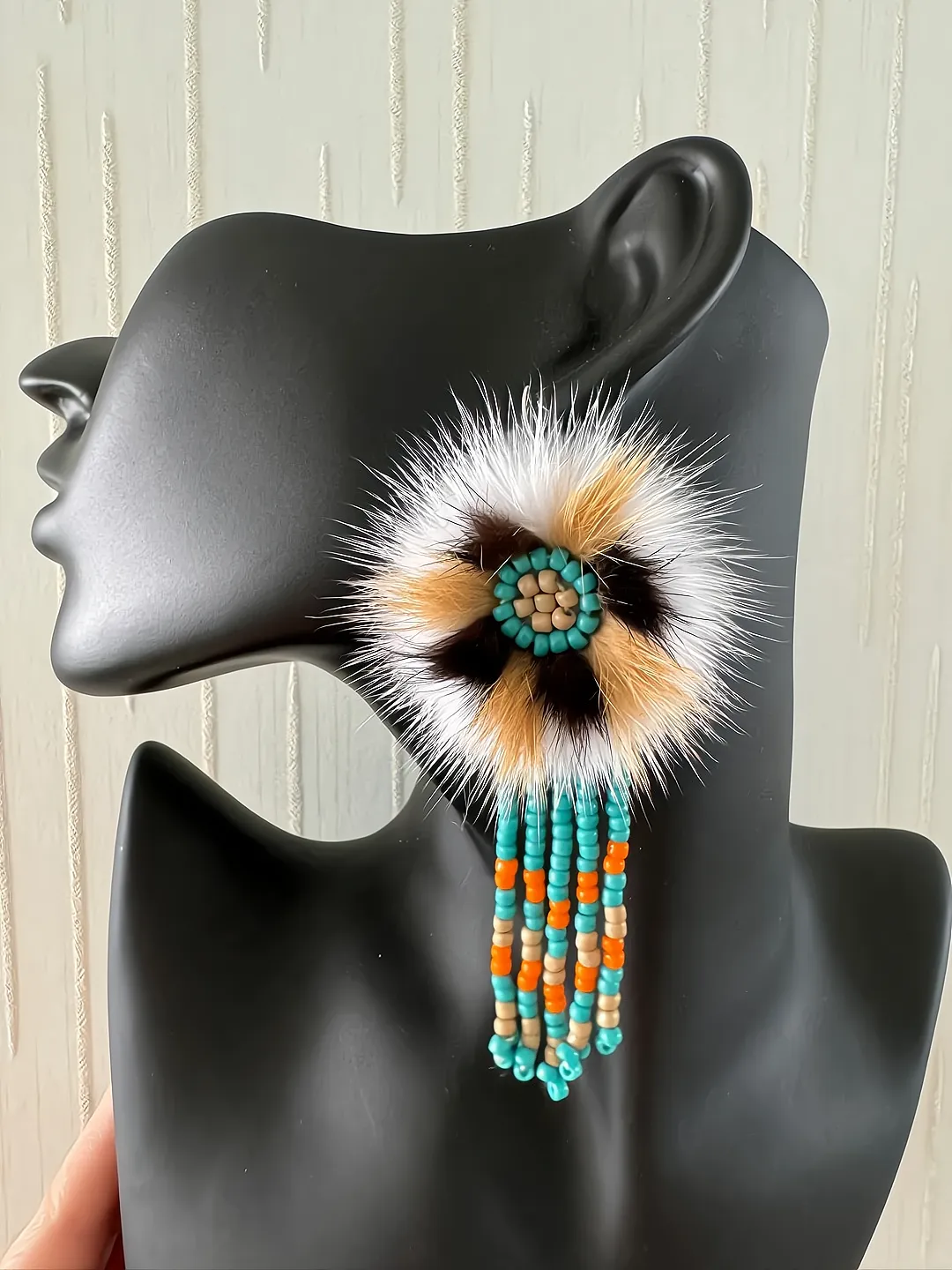 The Ewenki Sunflower Earrings – Handcrafted Mink Fur with Customizable Design sold by MOGSki product image thumbnail 2