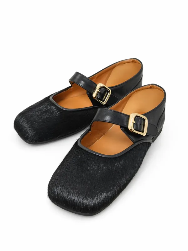 MOGSki NOIR BLACK MARY JANE CALF HAIR FLAT made by MOGSki