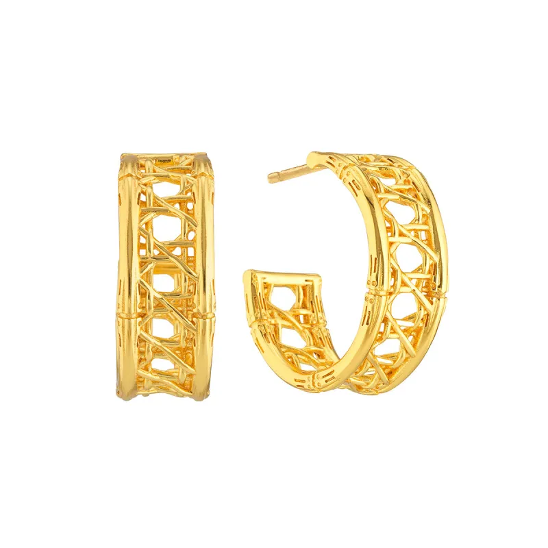 Veranda Caning Medium Hoop Earrings - Gold sold by Capucine De Wulf