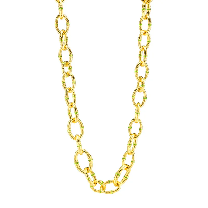 Bangkok Bamboo Link Necklace, 18" - Gold/Green Enamel sold by Capucine De Wulf