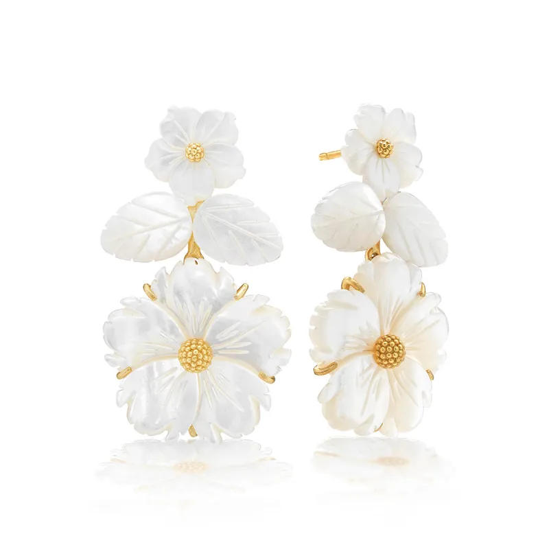 Mermaid Garden Convertible Floral Post Drop Earrings - MOP sold by Capucine De Wulf