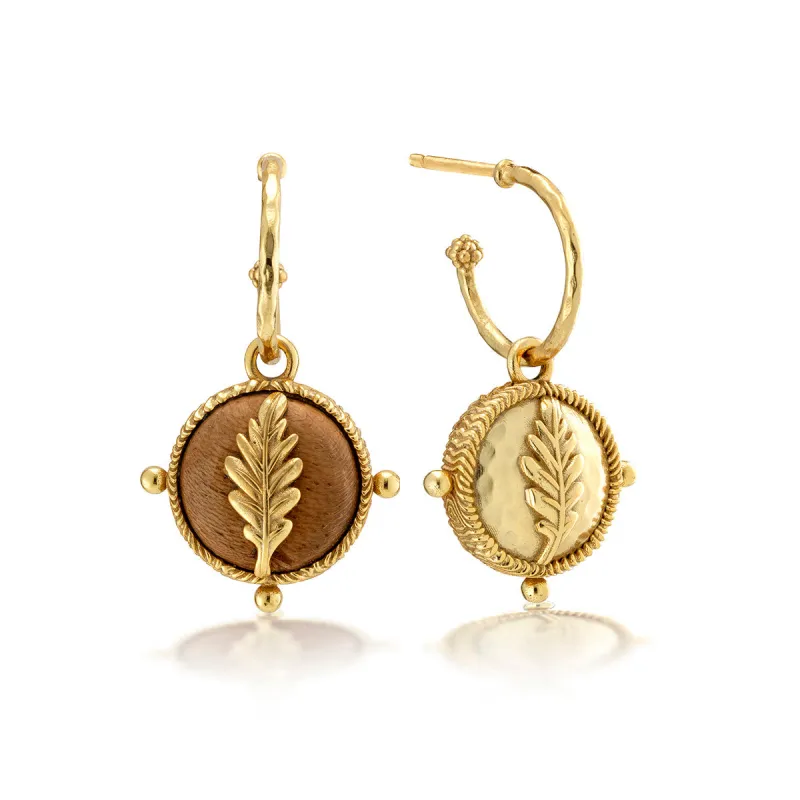 Forest Walk Oak Leaf Earrings with Double Sided Charm - Teak/Gold sold by Capucine De Wulf