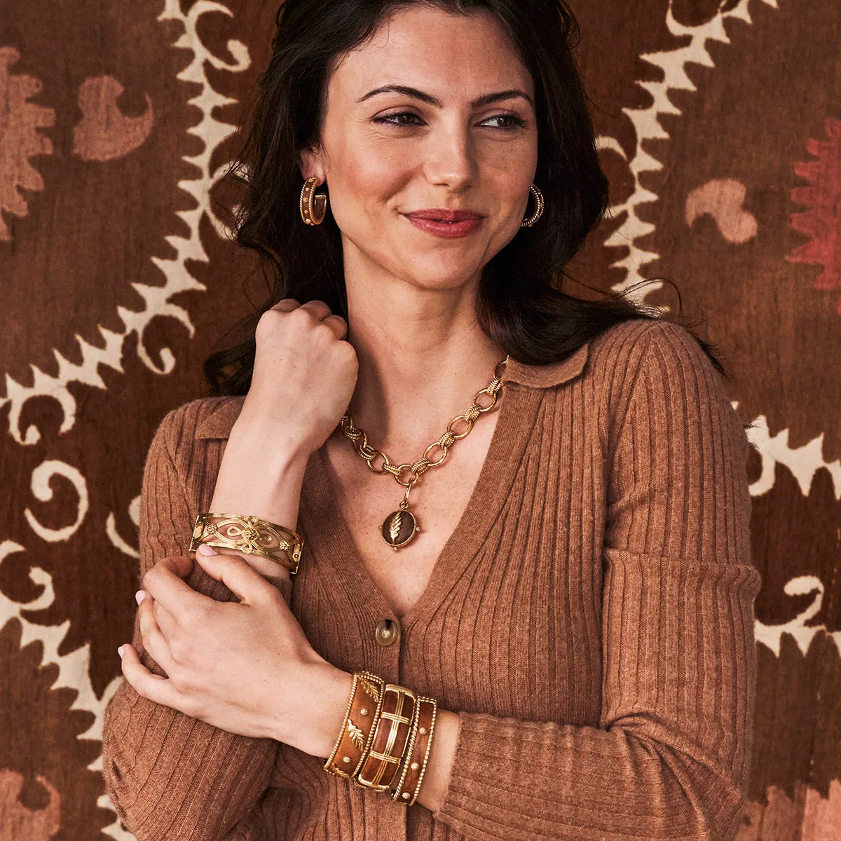 Forest Walk Oak Leaf Double Sided Pendant - Teak/Gold sold by Capucine De Wulf product image thumbnail 5