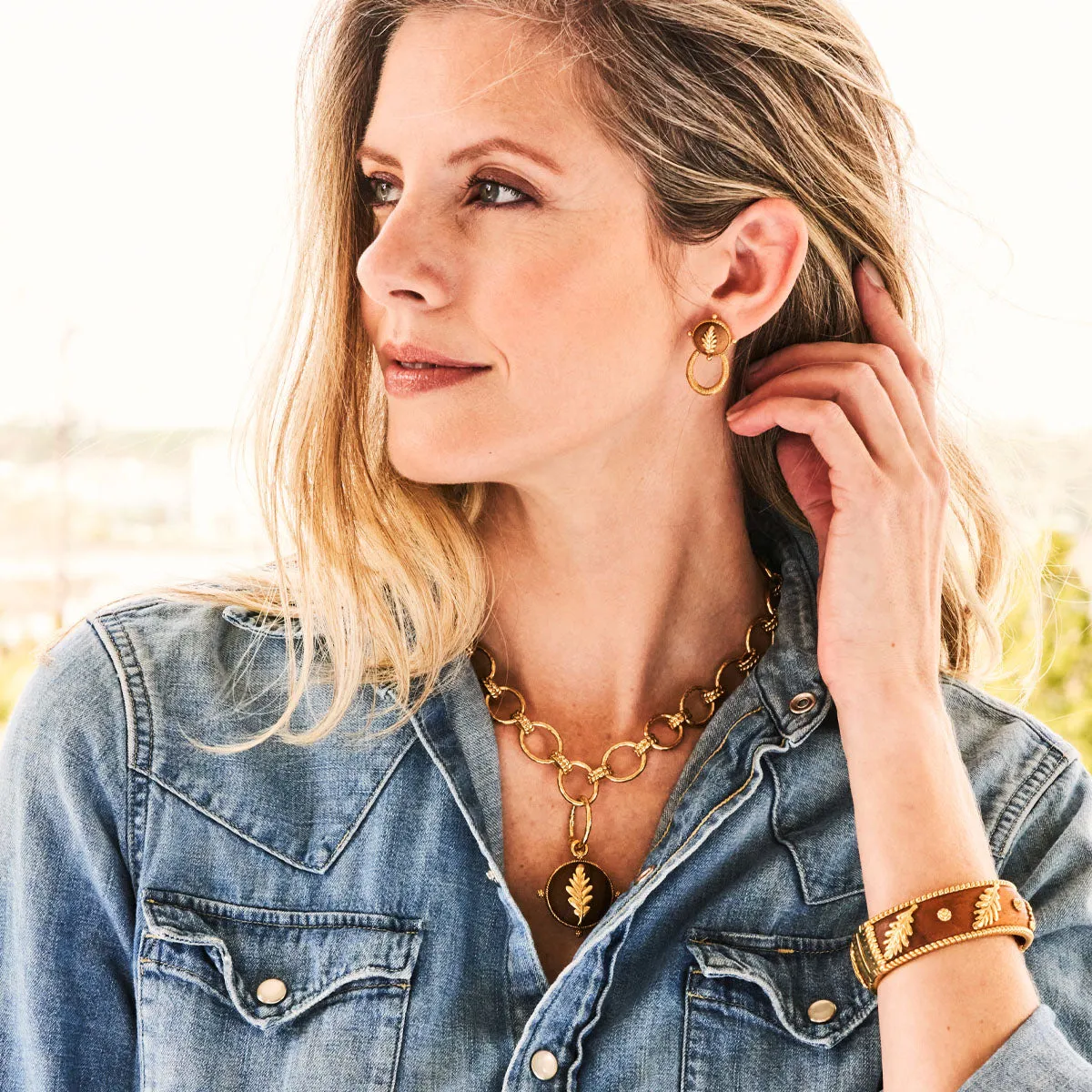 Forest Walk Oak Leaf Double Sided Pendant - Teak/Gold sold by Capucine De Wulf product image thumbnail 4