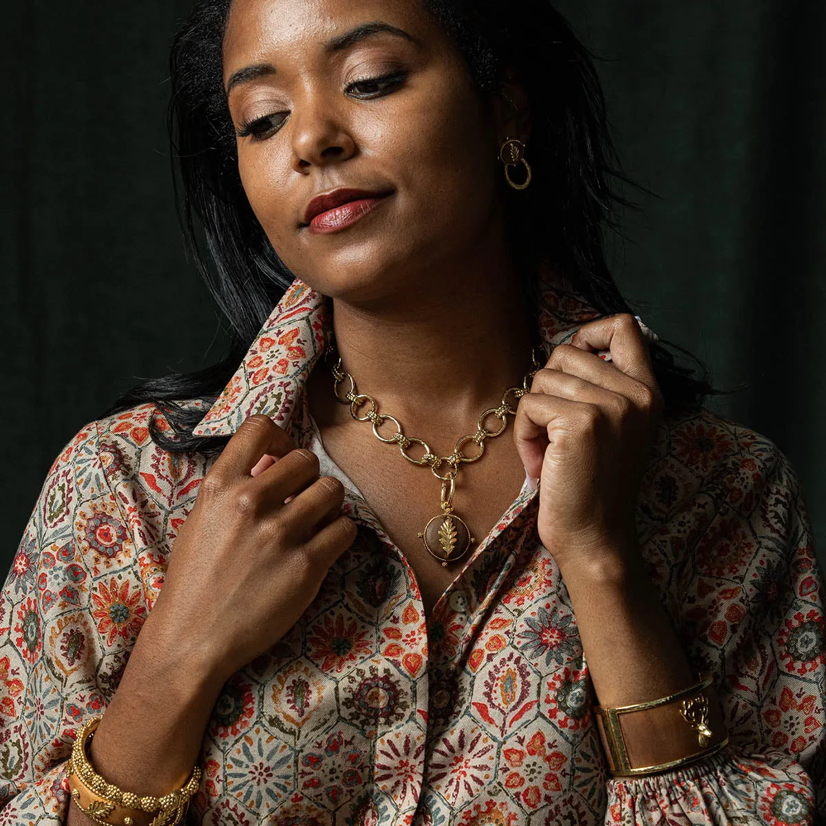 Forest Walk Oak Leaf Double Sided Pendant - Teak/Gold sold by Capucine De Wulf product image thumbnail 3