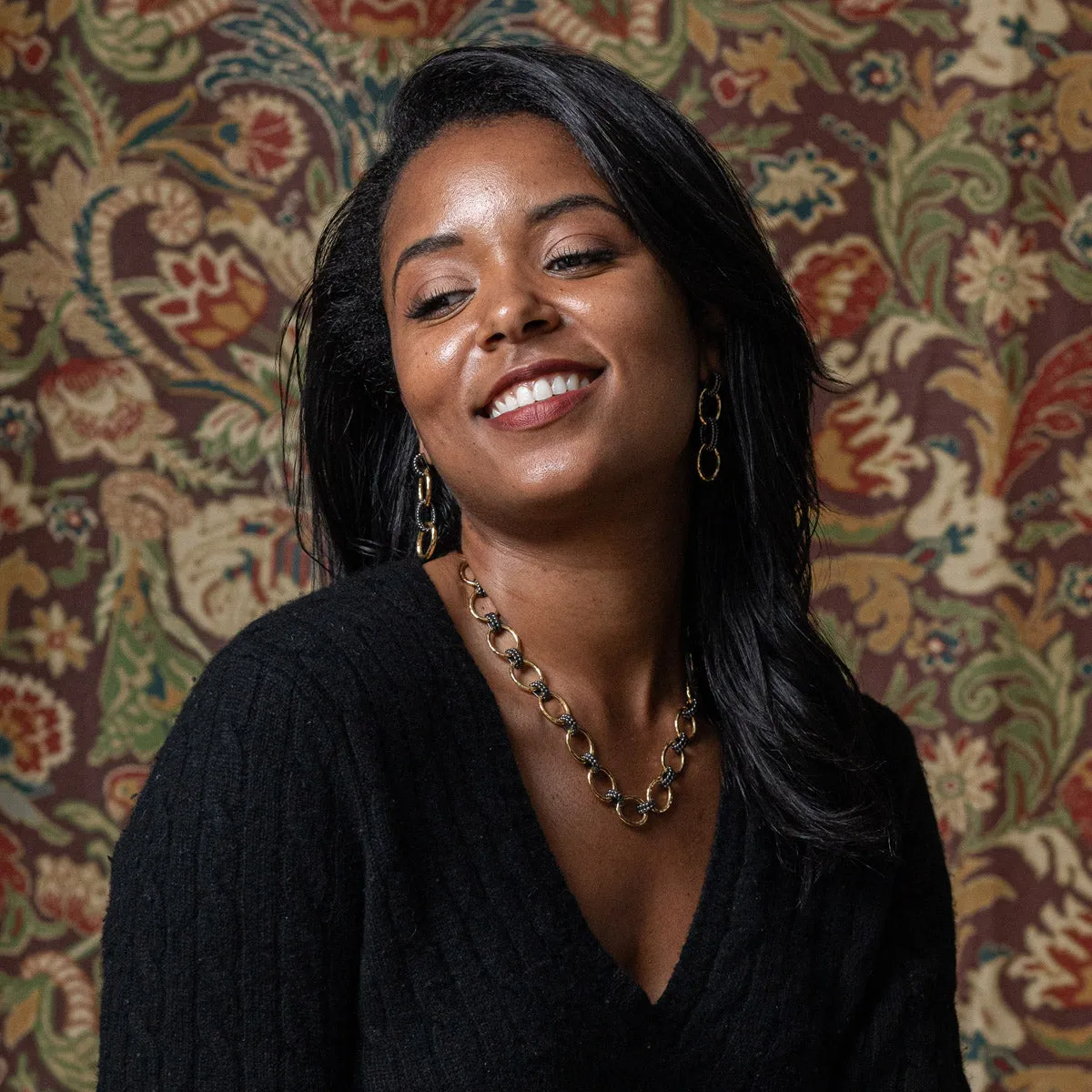 Cleopatra Regal Double Link Earrings - Gold/Midnight sold by Capucine De Wulf product image thumbnail 3