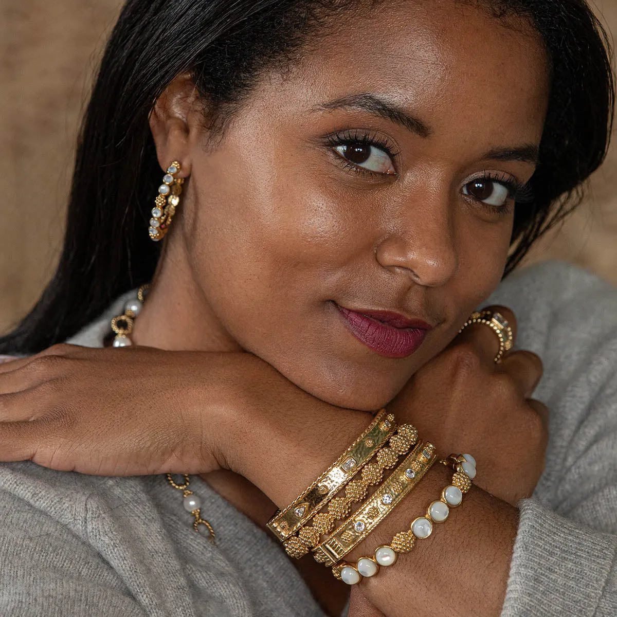 Berry Gem Medium Hoop Earrings - MOP sold by Capucine De Wulf product image thumbnail 3