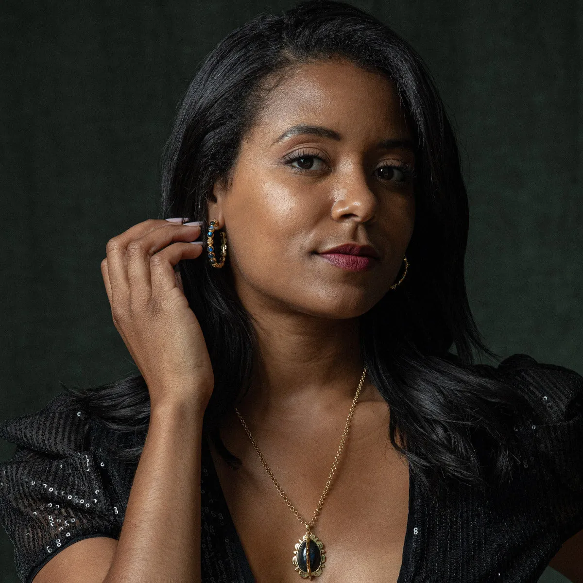 Berry Gem Medium Hoop Earrings - Blue Labradorite sold by Capucine De Wulf product image thumbnail 4