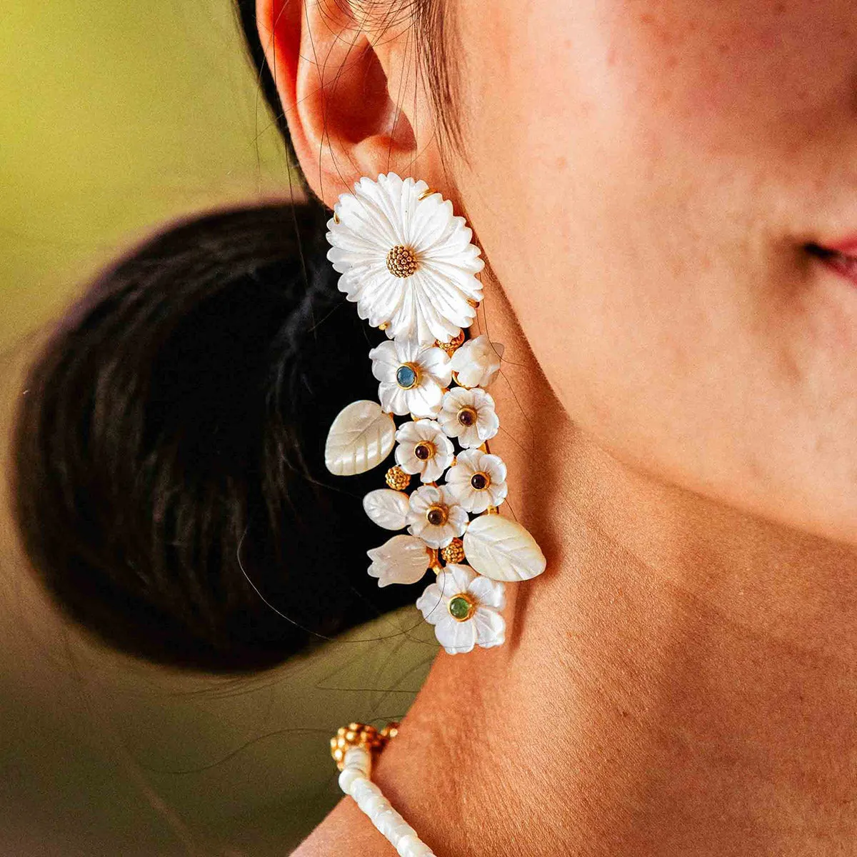 Mermaid Garden Convertible Statement Earrings - MOP/Multi-Colored Jade sold by Capucine De Wulf product image thumbnail 4
